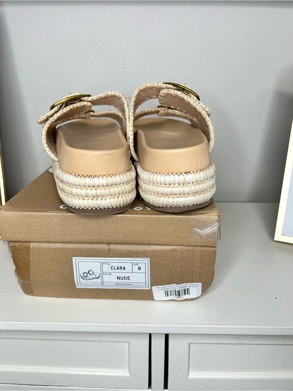 NEW MKS Clara Nude Raffia Platform Slide Sandals